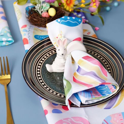 White Bunny Napkin Rings Set of 6, Ceramic Easter Table Decor for Spring Party, Daily Dining, Banquet, Easy Clean Porcelain Easter Bunny Napkin Rings (Pink Ear) in Saudi Arabia