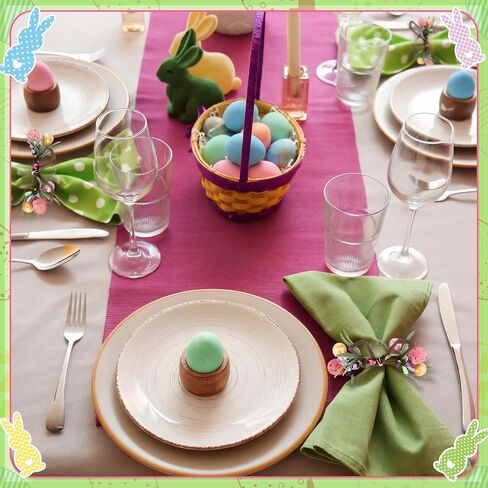 WILLBOND 6 Set Easter Napkin Rings Bunny Wreath Napkin Rings with Handmade Wicker Bunny Ear Easter Eggs Flowers and Leaves Festive Table Decorations for Spring Dinner Parties in Saudi Arabia
