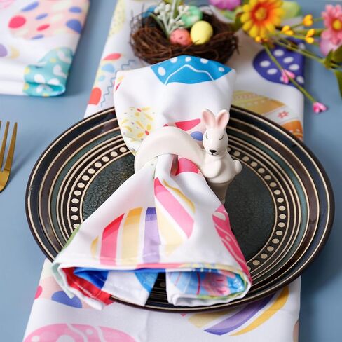 White Bunny Napkin Rings Set of 6, Ceramic Easter Table Decor for Spring Party, Daily Dining, Banquet, Easy Clean Porcelain Easter Bunny Napkin Rings (Pink Ear) in Saudi Arabia