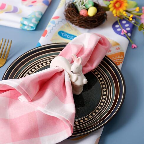 White Bunny Napkin Rings Set of 6, Ceramic Easter Table Decor for Spring Party, Daily Dining, Banquet, Easy Clean Porcelain Easter Bunny Napkin Rings (Pink Ear) in Saudi Arabia
