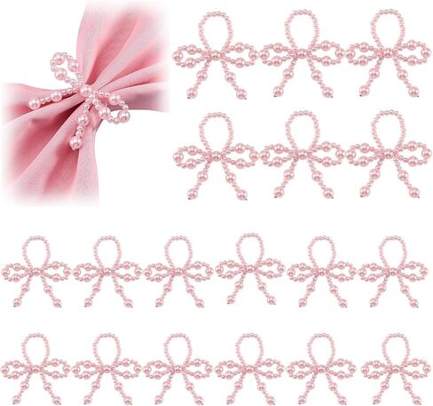 18 Pcs Pink Pearl Napkin Rings Adjustable Imitation Pearl String Elegant Napkin Holders for Weddings Dinner Parties and Everyday Use in Kuwait