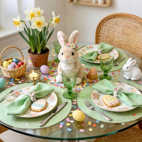 White Bunny Napkin Rings Set of 6, Ceramic Easter Table Decor for Spring Party, Daily Dining, Banquet, Easy Clean Porcelain Easter Bunny Napkin Rings (Pink Ear) in Saudi Arabia