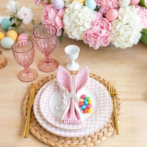 White Bunny Napkin Rings Set of 6, Ceramic Easter Table Decor for Spring Party, Daily Dining, Banquet, Easy Clean Porcelain Easter Bunny Napkin Rings (Pink Ear) in Saudi Arabia