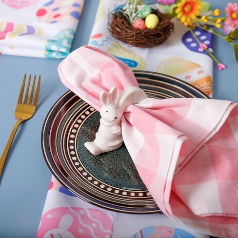 White Bunny Napkin Rings Set of 6, Ceramic Easter Table Decor for Spring Party, Daily Dining, Banquet, Easy Clean Porcelain Easter Bunny Napkin Rings (Pink Ear) in Saudi Arabia