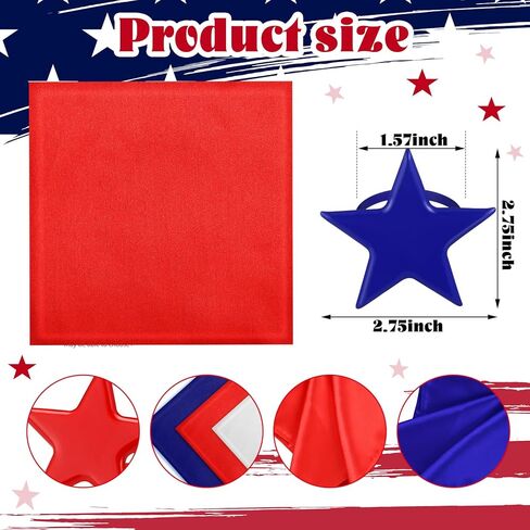 12 Sets Patriotic Cloth Napkin with Metal Napkin Rings Set 4th of July Red White Blue Silver Star Ring Holder for 250th Anniversary Memorial Independence Day Party Dining Table Decoration in Saudi Arabia