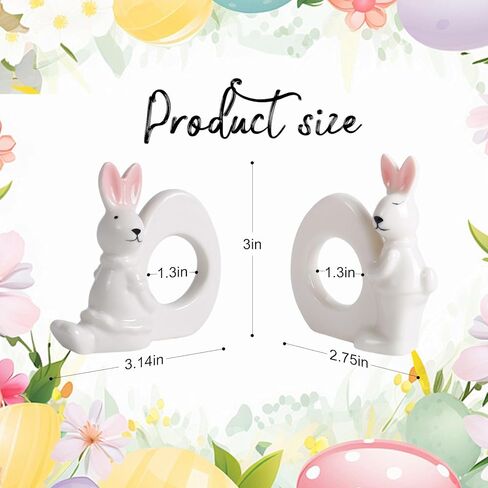 White Bunny Napkin Rings Set of 6, Ceramic Easter Table Decor for Spring Party, Daily Dining, Banquet, Easy Clean Porcelain Easter Bunny Napkin Rings (Pink Ear) in Saudi Arabia