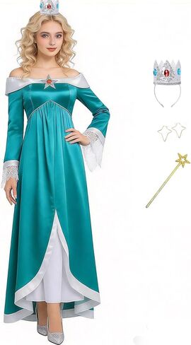 Princess Daisy Costume Adults Peach Costume Rosalina Dress Party Gown Ball Dress Crown Earrings for Women in Saudi Arabia
