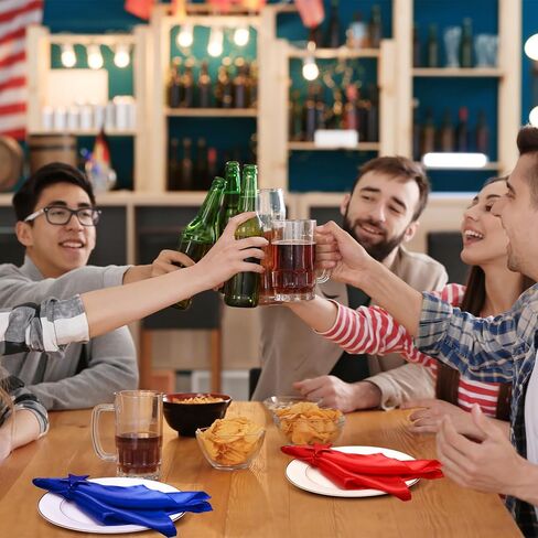 12 Sets Patriotic Cloth Napkin with Metal Napkin Rings Set 4th of July Red White Blue Silver Star Ring Holder for 250th Anniversary Memorial Independence Day Party Dining Table Decoration in Saudi Arabia