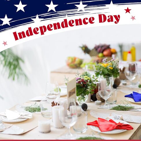 12 Sets Patriotic Cloth Napkin with Metal Napkin Rings Set 4th of July Red White Blue Silver Star Ring Holder for 250th Anniversary Memorial Independence Day Party Dining Table Decoration in Saudi Arabia