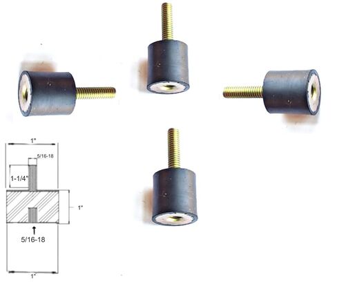 4 Rubber Vibration Isolator Mounts (1" Diameter x 1" Height) 5/16-18 x 1-1/4" Long Stud in Kuwait