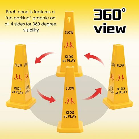 Cinnvoice 10 Pack Slow Down Kids at Play Cones 26.38 Inch Slow Kid at Play Safety Signs for Street Four Side Visibility Floor Standing Yellow Traffic Cone for Lawn, School, Yard, Gymnasium, Playground in Saudi Arabia