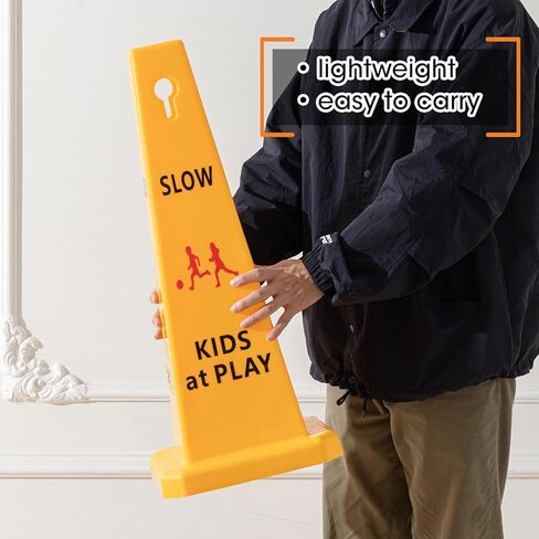 Cinnvoice 10 Pack Slow Down Kids at Play Cones 26.38 Inch Slow Kid at Play Safety Signs for Street Four Side Visibility Floor Standing Yellow Traffic Cone for Lawn, School, Yard, Gymnasium, Playground in Saudi Arabia
