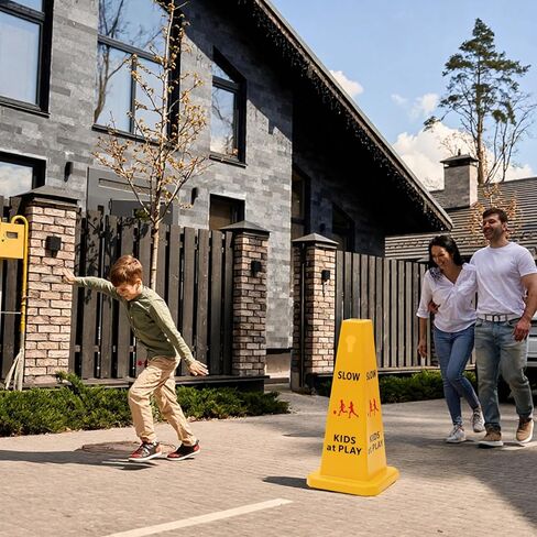 Cinnvoice 10 Pack Slow Down Kids at Play Cones 26.38 Inch Slow Kid at Play Safety Signs for Street Four Side Visibility Floor Standing Yellow Traffic Cone for Lawn, School, Yard, Gymnasium, Playground in Saudi Arabia