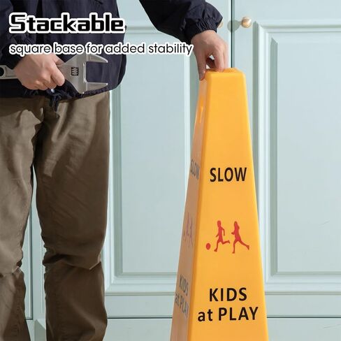 Cinnvoice 10 Pack Slow Down Kids at Play Cones 26.38 Inch Slow Kid at Play Safety Signs for Street Four Side Visibility Floor Standing Yellow Traffic Cone for Lawn, School, Yard, Gymnasium, Playground in Saudi Arabia