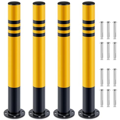 Zonon 4 Pcs Safety Bollard with Anchor Bolts 29.5" x 3" Parking Barrier Post with Reflective Tape Galvanized Steel Pipe for Construction, Storefronts, Warehouse, School, and Traffic Sensitive Areas in Saudi Arabia