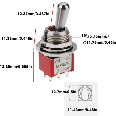 ECSiNG 2 قطعة 2-Way 6-Pin تبديل التبديل MTS-202 3A 250VAC DPDT للجيتار باس in Saudi Arabia