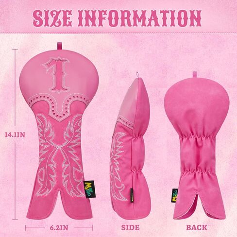 mytag Pink Golf Club Head Covers, Western Cowboy Retro Golf Headcovers with Patch & Embroidery Driver Fairway Wood Hybrids/Rescue Covers in Kuwait