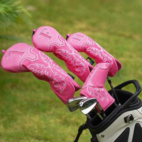 mytag Pink Golf Club Head Covers, Western Cowboy Retro Golf Headcovers with Patch & Embroidery Driver Fairway Wood Hybrids/Rescue Covers in Kuwait
