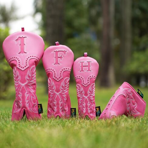 mytag Pink Golf Club Head Covers, Western Cowboy Retro Golf Headcovers with Patch & Embroidery Driver Fairway Wood Hybrids/Rescue Covers in Kuwait