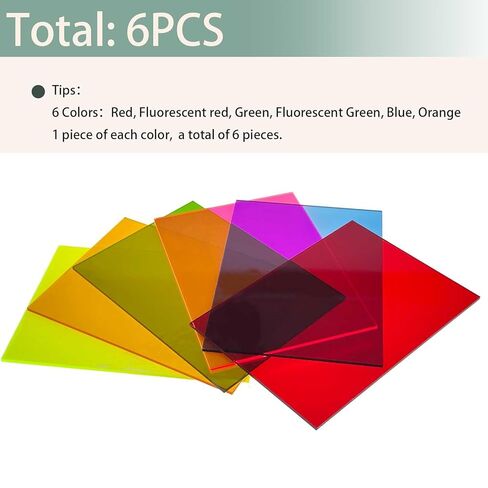 6Pcs Colored PMMA Acrylic Sheets 5x7 Inch 6 Vibrant Colors, High Transparency for Laser Engraving, DIY Crafts, Art Projects, Model Making (Mixed Colors, 5"x7") in Kuwait
