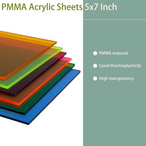 6Pcs Colored PMMA Acrylic Sheets 5x7 Inch 6 Vibrant Colors, High Transparency for Laser Engraving, DIY Crafts, Art Projects, Model Making (Mixed Colors, 5"x7") in Kuwait