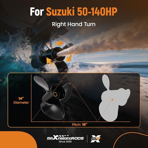 maXpeedingrods 3 Blades 14 X 19 Aluminum Boat Propeller for Suzuki Outboard Engine DF50/60/70/90/100/115/140HP 15 Spline Tooth, RH, Parts No# 58100-90J11-019 in Saudi Arabia