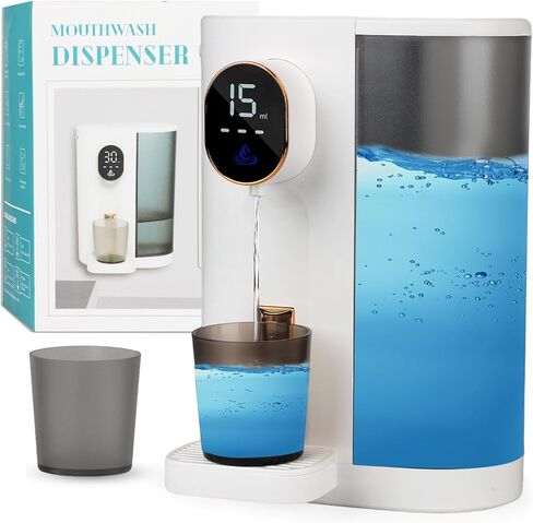 Longzhuo Automatic Mouthwash Dispenser for Bathroom, 20.3 Oz Touchless Mouth Wash Dispensers with 2 Magnetic Cups, USB Rechargeable Wall/Countertop Bathroom Accessories for Home & Kids in Saudi Arabia