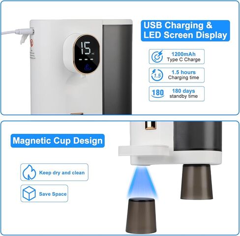 Longzhuo Automatic Mouthwash Dispenser for Bathroom, 20.3 Oz Touchless Mouth Wash Dispensers with 2 Magnetic Cups, USB Rechargeable Wall/Countertop Bathroom Accessories for Home & Kids in Saudi Arabia