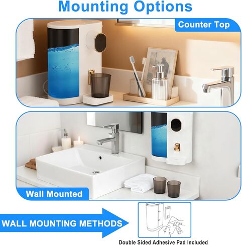 Longzhuo Automatic Mouthwash Dispenser for Bathroom, 20.3 Oz Touchless Mouth Wash Dispensers with 2 Magnetic Cups, USB Rechargeable Wall/Countertop Bathroom Accessories for Home & Kids in Saudi Arabia