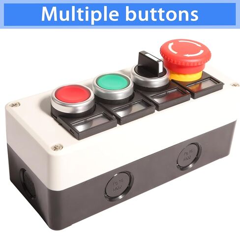 Push Button Control Station Emergency Stop 22mm Momentary Red Green Switch 10A Rotary Selector Industrial Use Switch Mushroom Latching 4 Positions 2NO Box in Kuwait