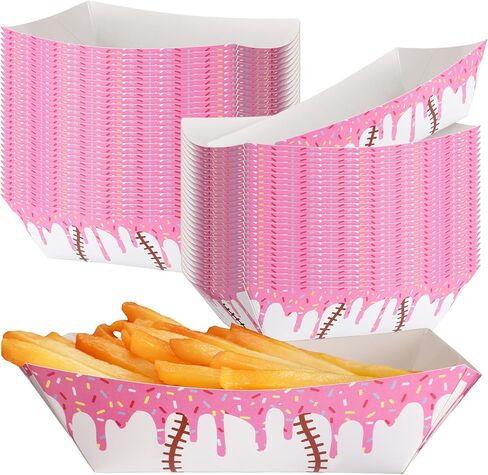 100 Pack 2lb Baseball Drip Ice Cream Party Supplies Ice Cream Paper Food Trays Donut Disposable Nacho Food Boats for Baseball Birthday Decorations for Hot Dog Sandwich Taco Snack(Black) in Saudi Arabia