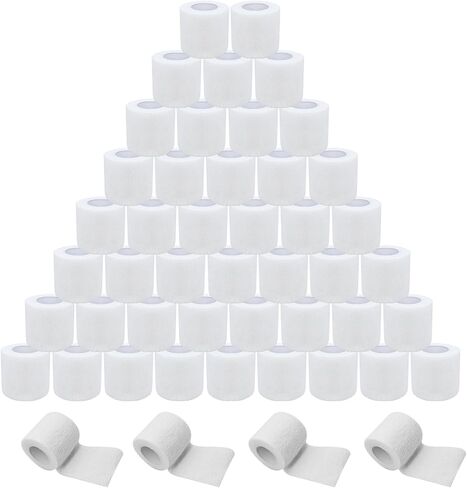 48 حزمة من الضمادات ذاتية اللصق بطول 5.08 سم × 5 ياردات، شريط مطاطي متماسك يسمح بمرور الهواء، شريط مطاطي رياضي لرياضات الكاحل في المعصم (أسود) in Kuwait