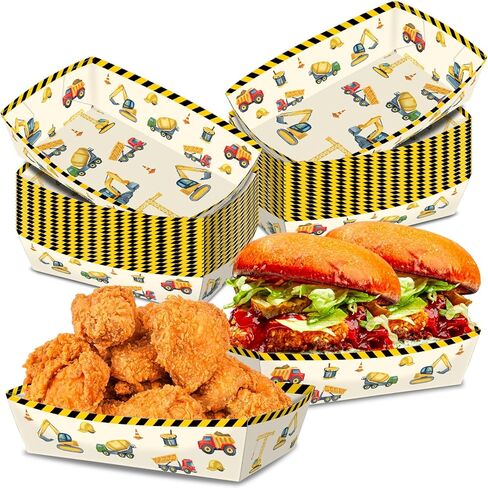 No Folding Required 50 Pack 2 Lb Construction Party Food Trays Construction Plates Birthday Party Supplies Construction Themed Nacho Holders Paperboard Tray Disposable Serving Trays in Saudi Arabia