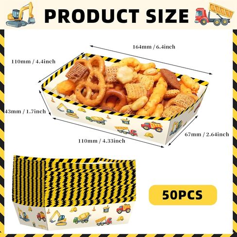 No Folding Required 50 Pack 2 Lb Construction Party Food Trays Construction Plates Birthday Party Supplies Construction Themed Nacho Holders Paperboard Tray Disposable Serving Trays in Saudi Arabia