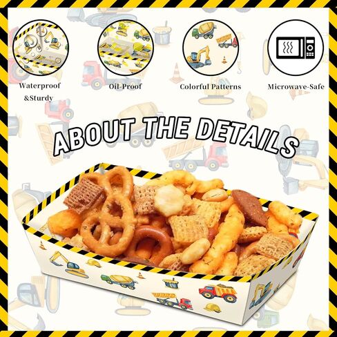 No Folding Required 50 Pack 2 Lb Construction Party Food Trays Construction Plates Birthday Party Supplies Construction Themed Nacho Holders Paperboard Tray Disposable Serving Trays in Saudi Arabia