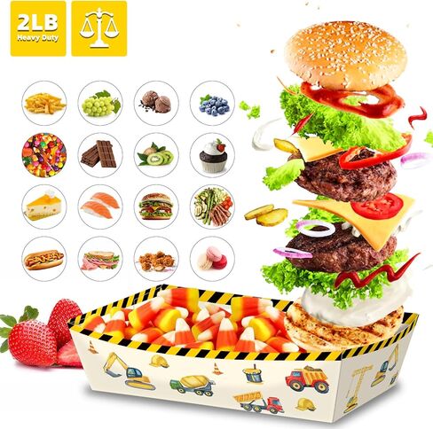 No Folding Required 50 Pack 2 Lb Construction Party Food Trays Construction Plates Birthday Party Supplies Construction Themed Nacho Holders Paperboard Tray Disposable Serving Trays in Saudi Arabia
