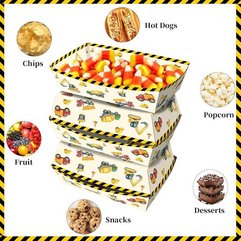 No Folding Required 50 Pack 2 Lb Construction Party Food Trays Construction Plates Birthday Party Supplies Construction Themed Nacho Holders Paperboard Tray Disposable Serving Trays in Saudi Arabia