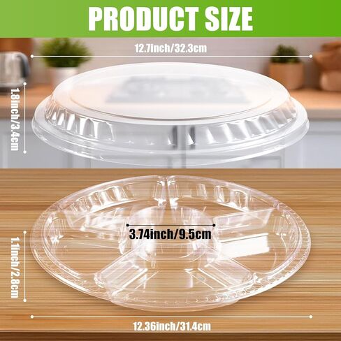 30 قطعة من صواني المقبلات البلاستيكية مع الأغطية، صينية تقديم للاستعمال مرة واحدة مع 6 حجرات، طبق حاوية طعام دائري شفاف مقاس 12.3 بوصة، صواني تقديم شديدة التحمل لوجبة خفيفة من سلطة الخضروات والفواكه in Kuwait