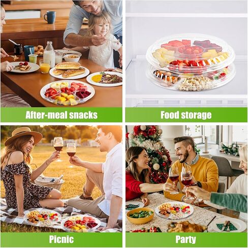 30 قطعة من صواني المقبلات البلاستيكية مع الأغطية، صينية تقديم للاستعمال مرة واحدة مع 6 حجرات، طبق حاوية طعام دائري شفاف مقاس 12.3 بوصة، صواني تقديم شديدة التحمل لوجبة خفيفة من سلطة الخضروات والفواكه in Kuwait
