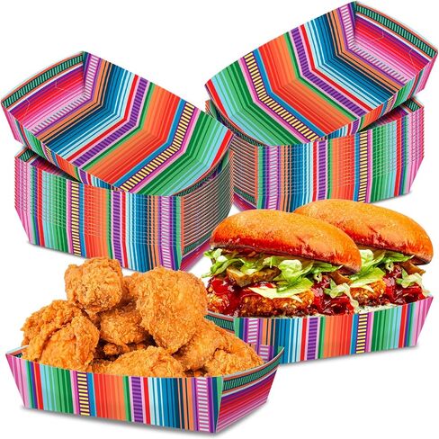 No Folding Required 50 Pack 2 Lb Mexican Plates Nacho Trays Disposable Food Trays Fiesta Party Decorations Paper Snack Taco Boats for Candy Hot Dog Cinco De Mayo Birthday Mexican Party Supplies in Saudi Arabia