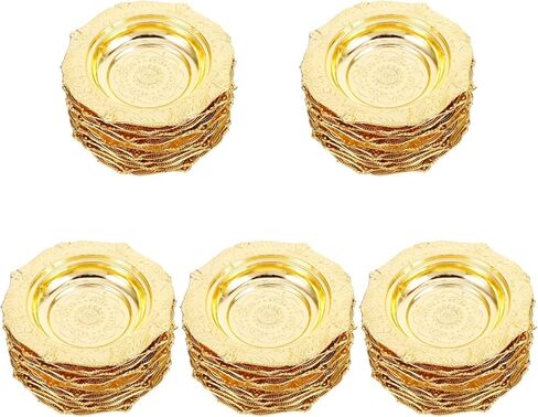 MAGICLULU 60Pcs Mini Gold Food Tray Disposable Platters Plastic Disc Plates for Party Dessert 3.69 x 0.69Inch in Saudi Arabia