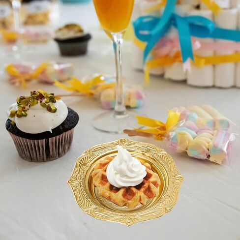MAGICLULU 60Pcs Mini Gold Food Tray Disposable Platters Plastic Disc Plates for Party Dessert 3.69 x 0.69Inch in Saudi Arabia