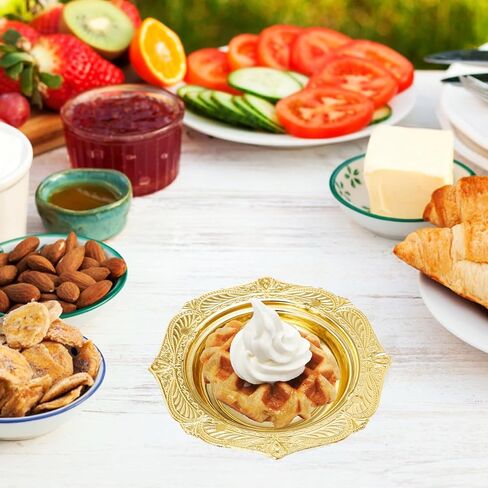MAGICLULU 60Pcs Mini Gold Food Tray Disposable Platters Plastic Disc Plates for Party Dessert 3.69 x 0.69Inch in Saudi Arabia