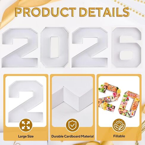 2026 ديكورات التخرج، 10.2 بوصة 2026 مجموعة رقم من الورق المقوى للتشاركوتيري، صينية قابلة للتعبئة لبسكويت الشوكولاتة، كب كيك، ديكورات الحفلات لذكرى عيد ميلاد التخرج (2026) in Kuwait