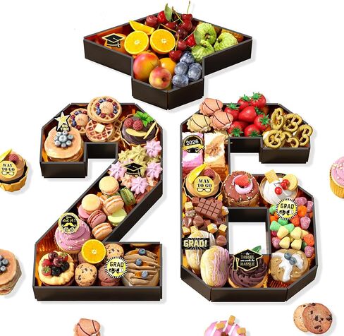 26 رقمًا من أرقام الفحم قابلة للتعبئة، مقاس 13.78 بوصة باللون الأسود والذهبي رقم 26 من الورق المقوى للفحم، وصينية الأرقام مع غطاء الدكتوراه لصندوق كب كيك الشوكولاتة والزهور، فئة 2026 ديكور التخرج in Kuwait