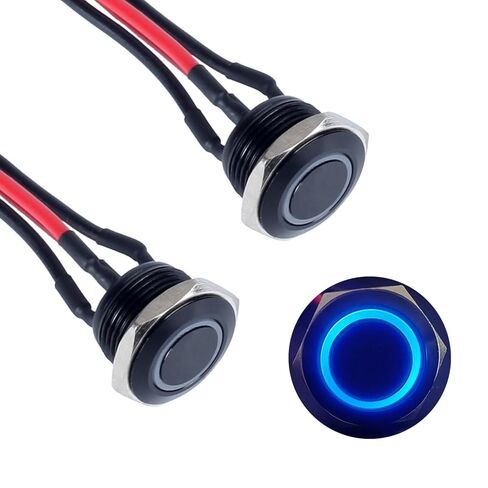 2pcs 12mm Super Short Metal Momentary Push Button Switch 12V-24V (ON)-Off 4Pins Normally Open 1/2" Mounting Hole Waterproof Black Shell Pre-Wired (Halo Ring White LED Raised Head) in Saudi Arabia
