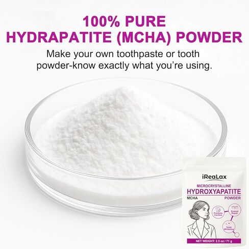 مسحوق هيدروكسيباتيت ميكروكريستالين نقي 100% | 2.5 أونصة (71 جم) | نانو MCHA بودرة | مادة خام عالية النقاء للتركيبات التي يمكنك صنعها بنفسك، ومعجون الأسنان الذي يمكنك صنعه بنفسك، وتبييض الأسنان وصناعة الصابون in Kuwait