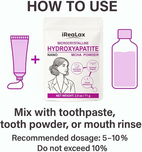 مسحوق هيدروكسيباتيت ميكروكريستالين نقي 100% | 2.5 أونصة (71 جم) | نانو MCHA بودرة | مادة خام عالية النقاء للتركيبات التي يمكنك صنعها بنفسك، ومعجون الأسنان الذي يمكنك صنعه بنفسك، وتبييض الأسنان وصناعة الصابون in Kuwait