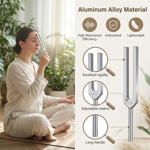 512Hz Tuning Fork Set, Tuning Fork with Hammer for Healing, Aluminum Alloy Healing Instrument Body Tunings Forks with Silicone Hammer Storage Bag for Sound Therapy, Meditation, Yoga, Musical Tunings in Saudi Arabia