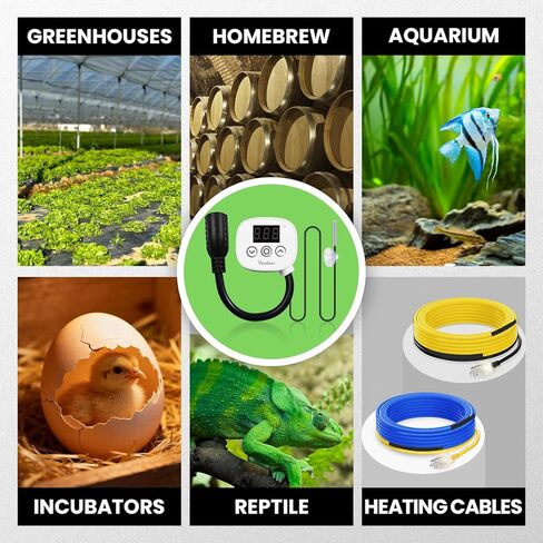 Digital Temperature Controller Outlet, Plug in Thermostat Switch 34-140°F, Timer Range 0h-10h,for Pipe Heating Reptile Greenhouse Aquarium Brewing Seedling Breeding and Hatching 110-120V 10A in Saudi Arabia